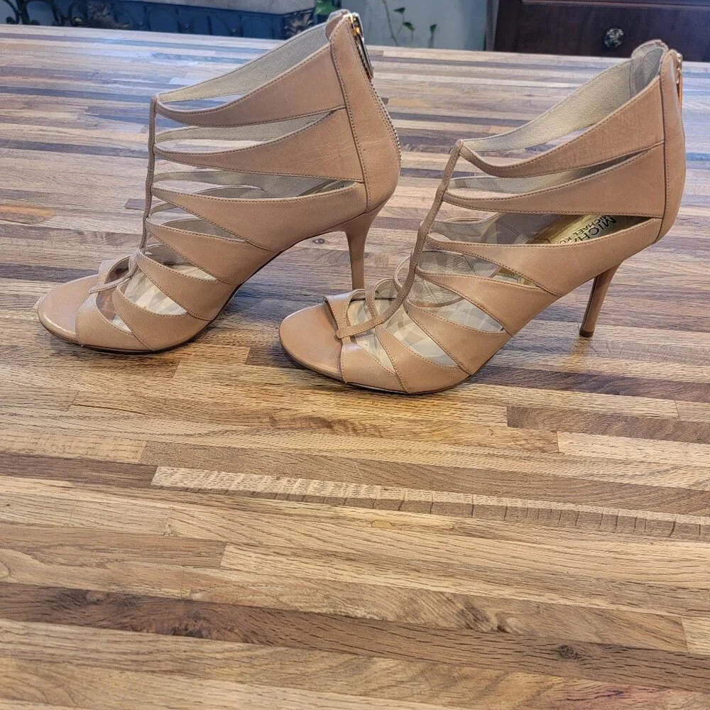 MICHAEL KORS MAVIS OPEN TOE DK KHAKI ZIPPER STRAPPY SANDAL WOMEN SHOES